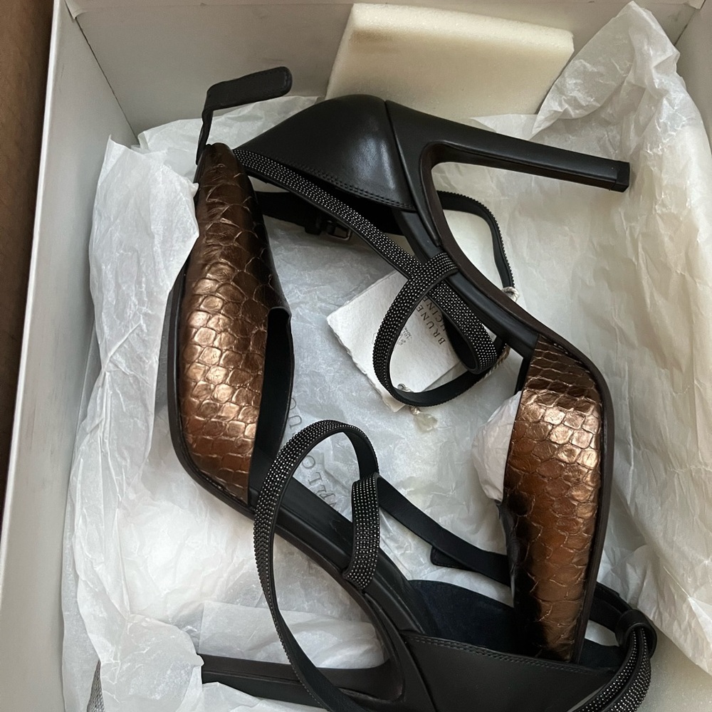 Brunello Cucinelli Black and Bronze Heels